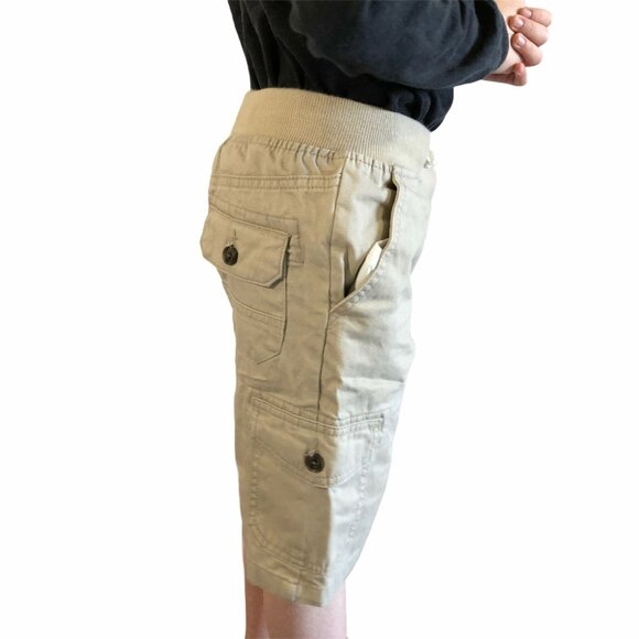 NWT Boys Cargo Shorts Pull On Pockets Bermuda Beige Tan Drawstring XS 4 5 Summer - Picture 4 of 9